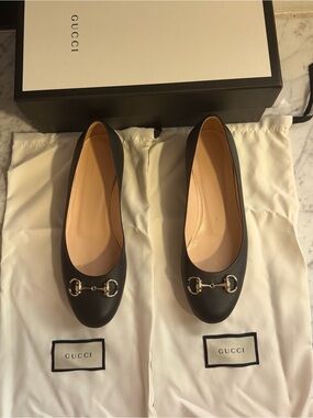 Gucci Horsebit Miro Soft Ballet Flats Black Leather Slip On Ballerina EU 39